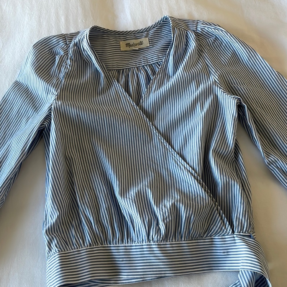 Madewell blue and white stripe wrap top